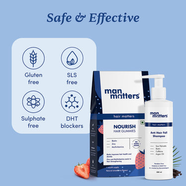 Man Matters Anti Hair Fall Shampoo and Biotin Hair Gummies | Strengthens and Smoothen your hair | Pack of 200ml Shampoo and 30 Gummies